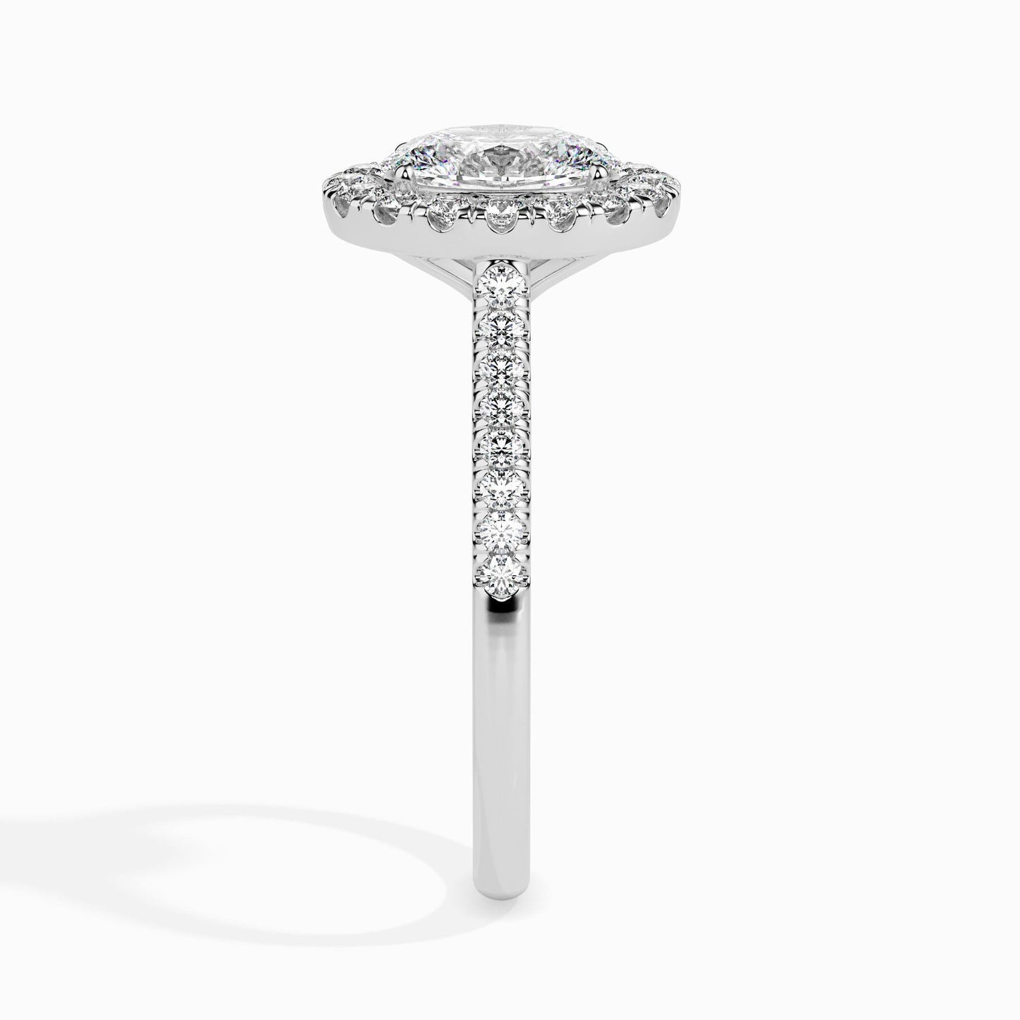 50 Cent Oval Solitaire Ring with Halo in Diamond Band