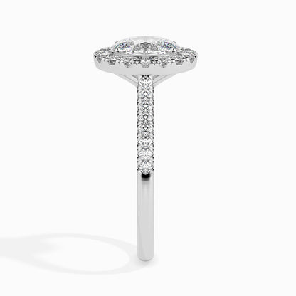 50 Cent Oval Solitaire Ring with Halo in Diamond Band
