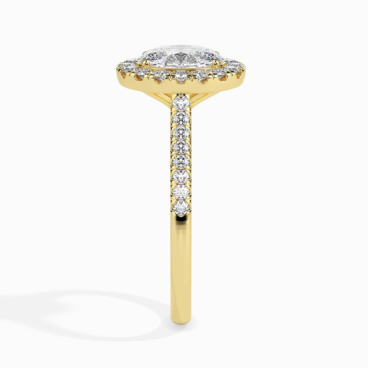 50 Cent Oval Solitaire Ring with Halo in Diamond Band