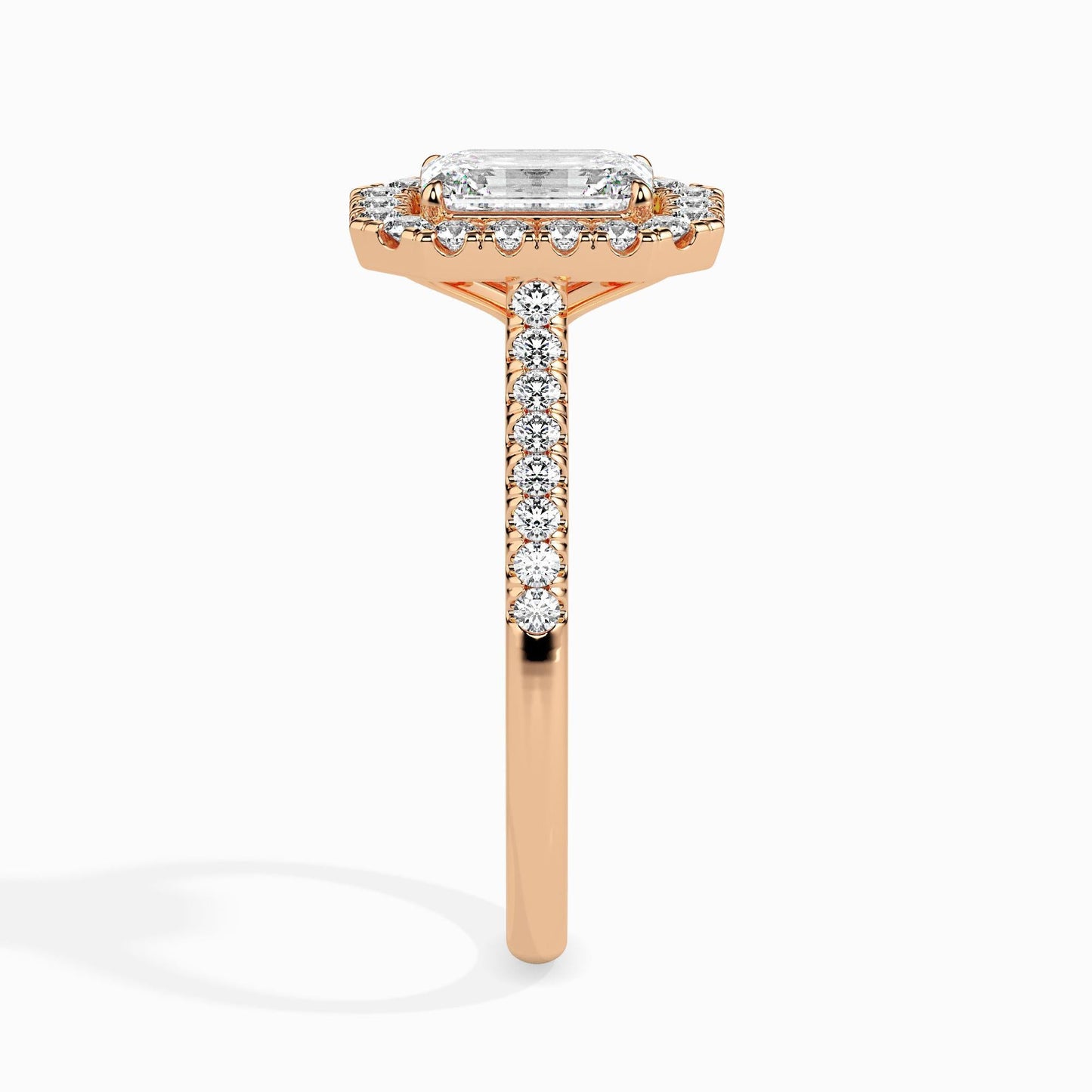 50 Cent Emerald Solitaire Ring with Halo in Diamond Band
