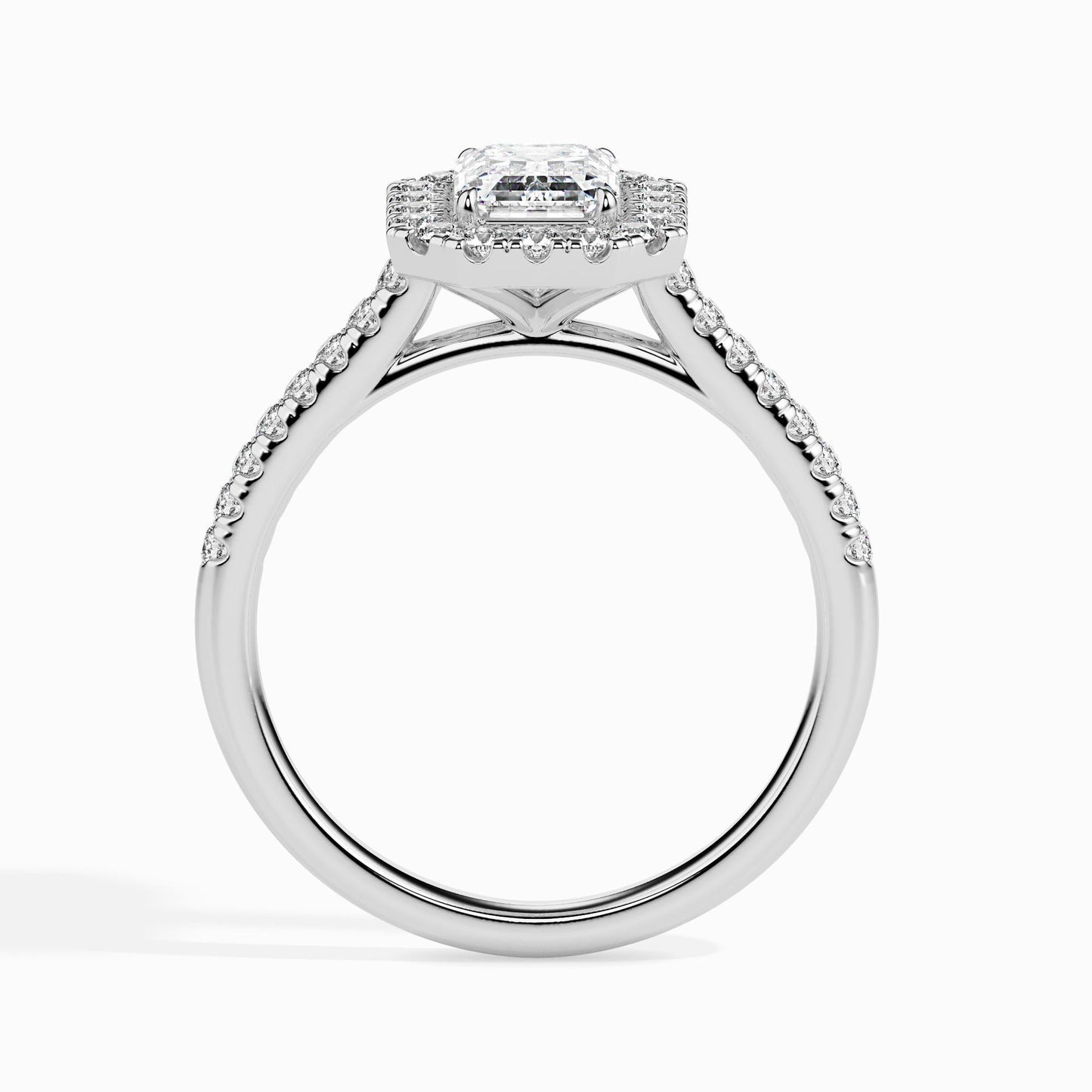 50 Cent Emerald Solitaire Ring with Halo in Diamond Band
