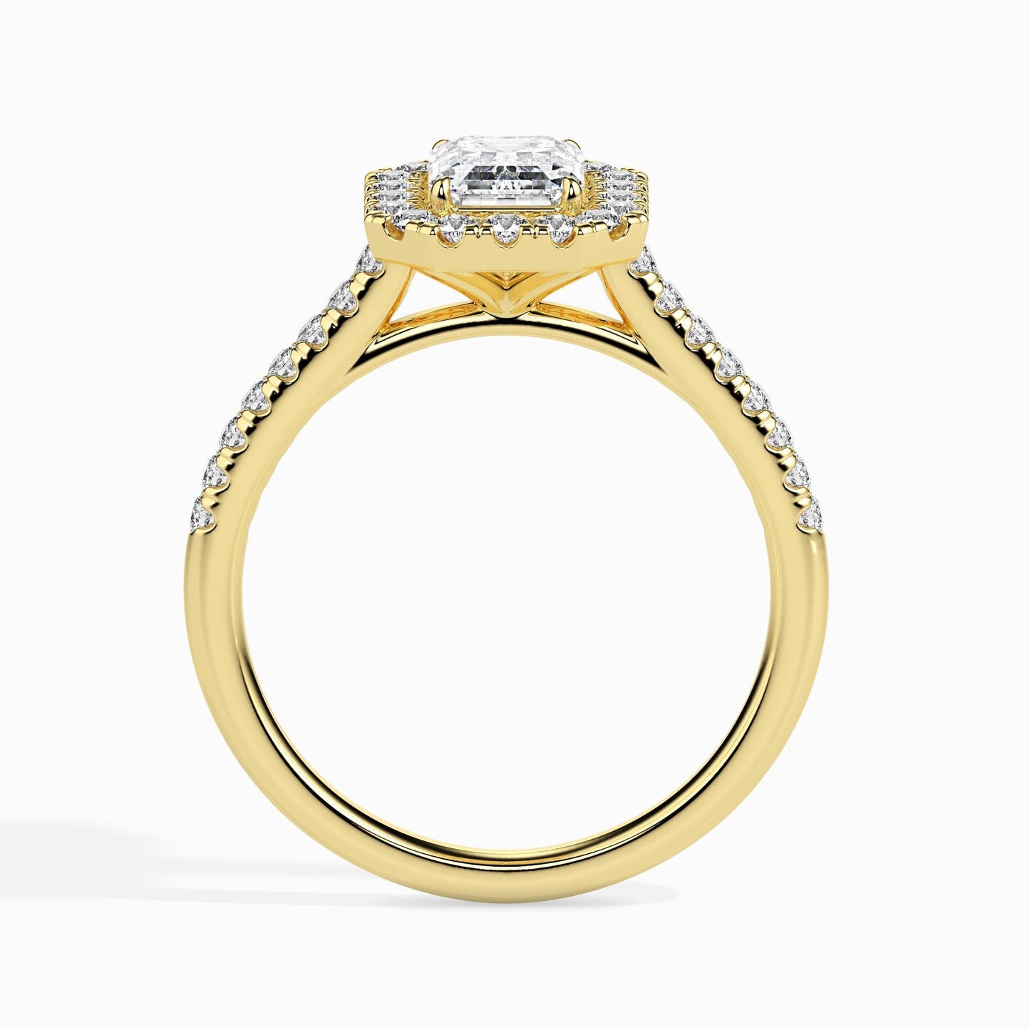 50 Cent Emerald Solitaire Ring with Halo in Diamond Band
