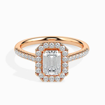 1 Carat Emerald Solitaire Ring with Halo in Diamond Band