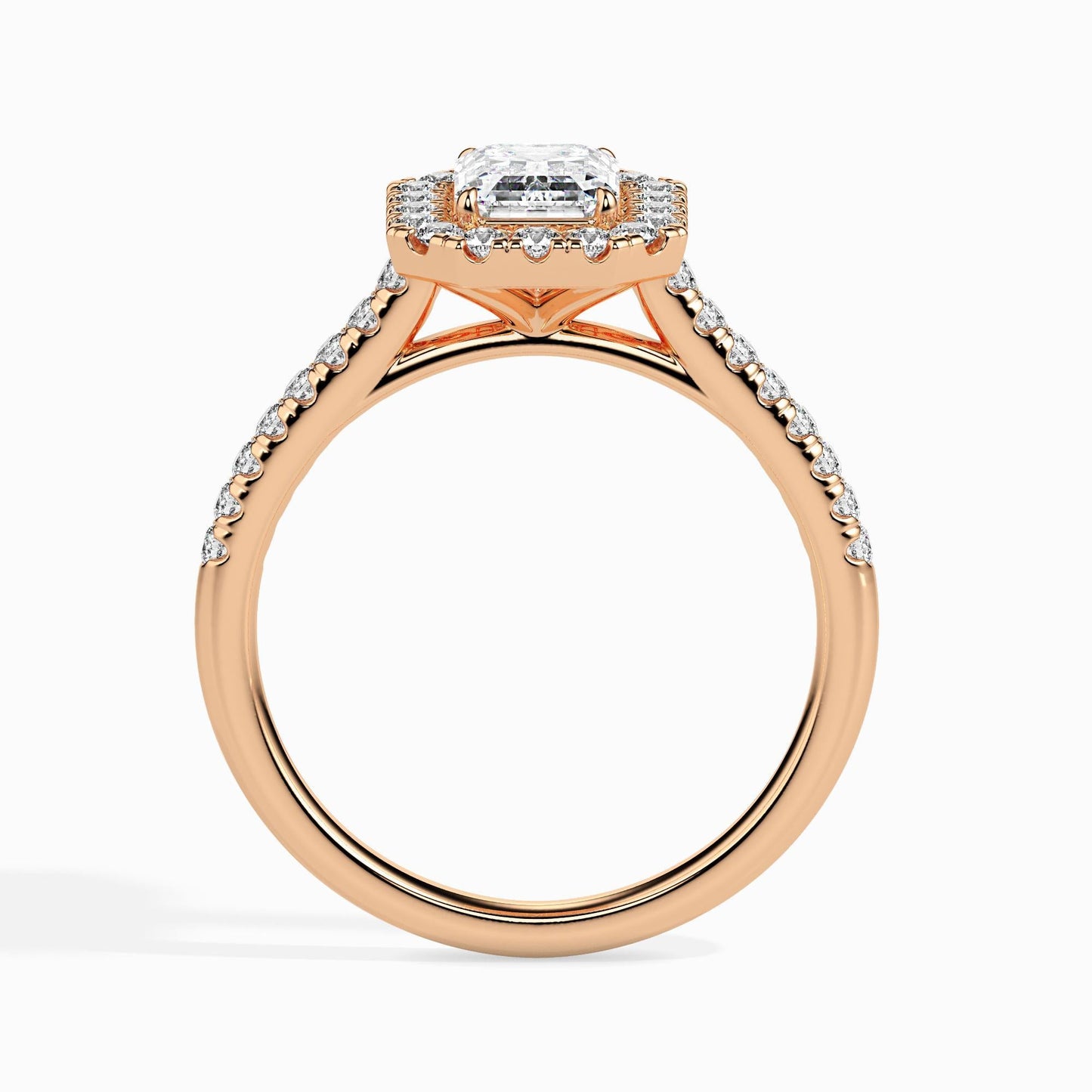 1 Carat Emerald Solitaire Ring with Halo in Diamond Band