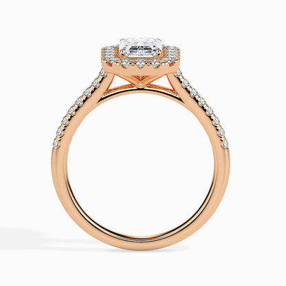 1 Carat Emerald Solitaire Ring with Halo in Diamond Band