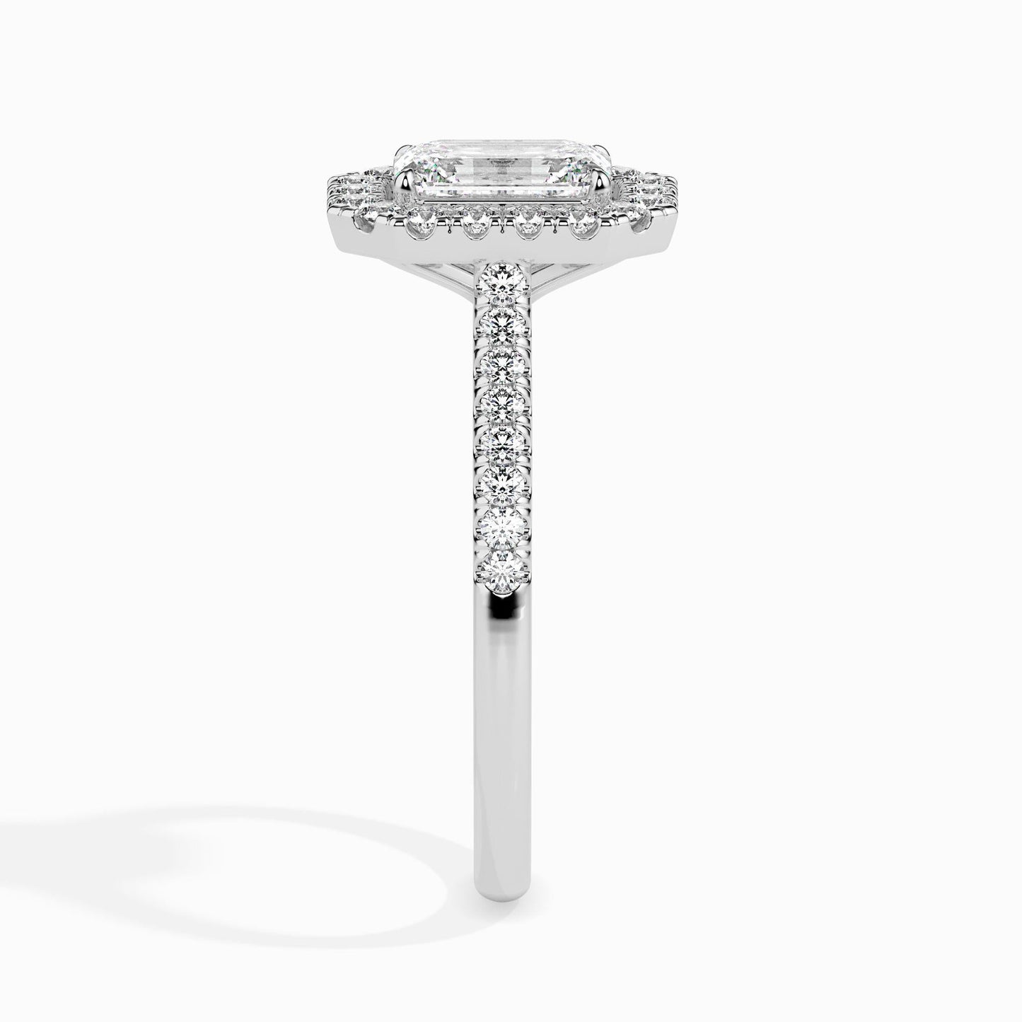 1 Carat Emerald Solitaire Ring with Halo in Diamond Band