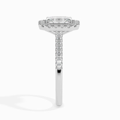 1 Carat Emerald Solitaire Ring with Halo in Diamond Band