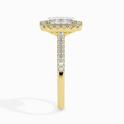 1 Carat Emerald Solitaire Ring with Halo in Diamond Band