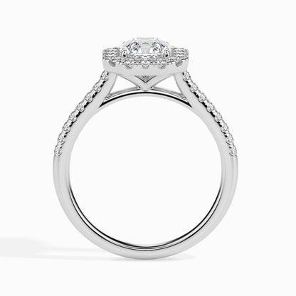 50 Cent Asscher Solitaire Ring with Halo in Diamond Band
