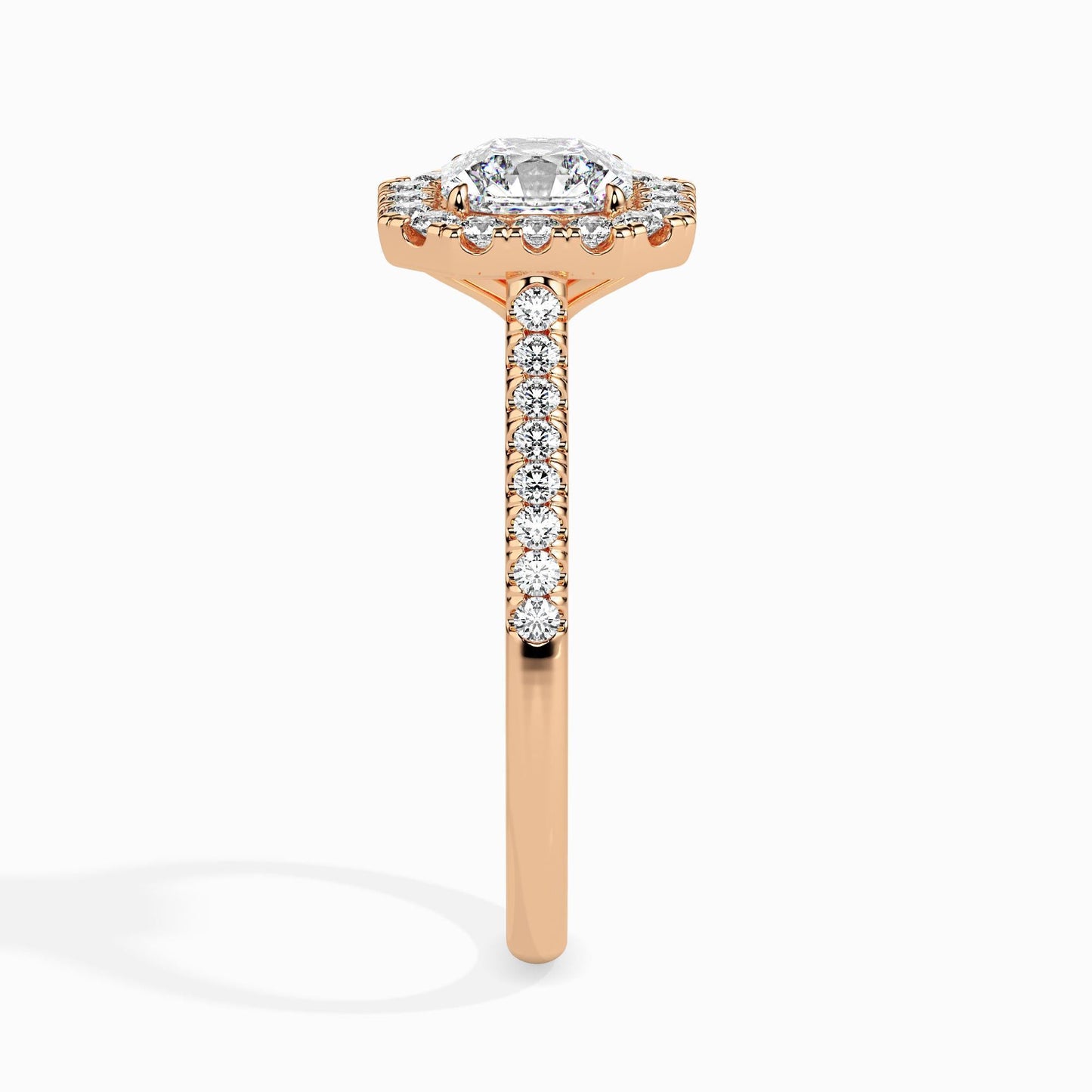 50 Cent Asscher Solitaire Ring with Halo in Diamond Band