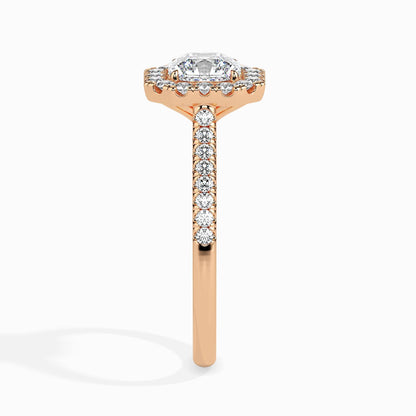 50 Cent Asscher Solitaire Ring with Halo in Diamond Band