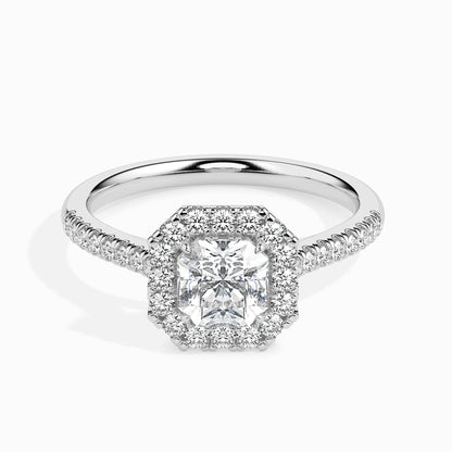 50 Cent Asscher Solitaire Ring with Halo in Diamond Band