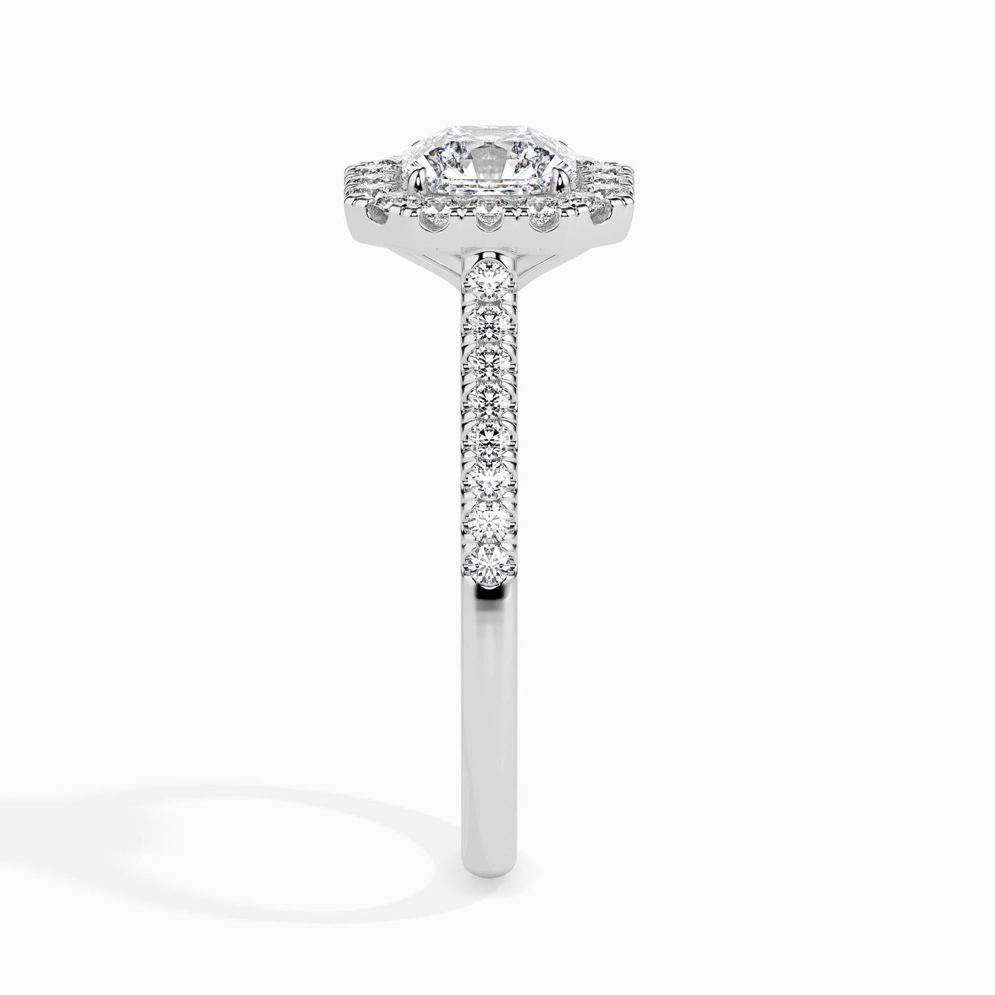 50 Cent Asscher Solitaire Ring with Halo in Diamond Band