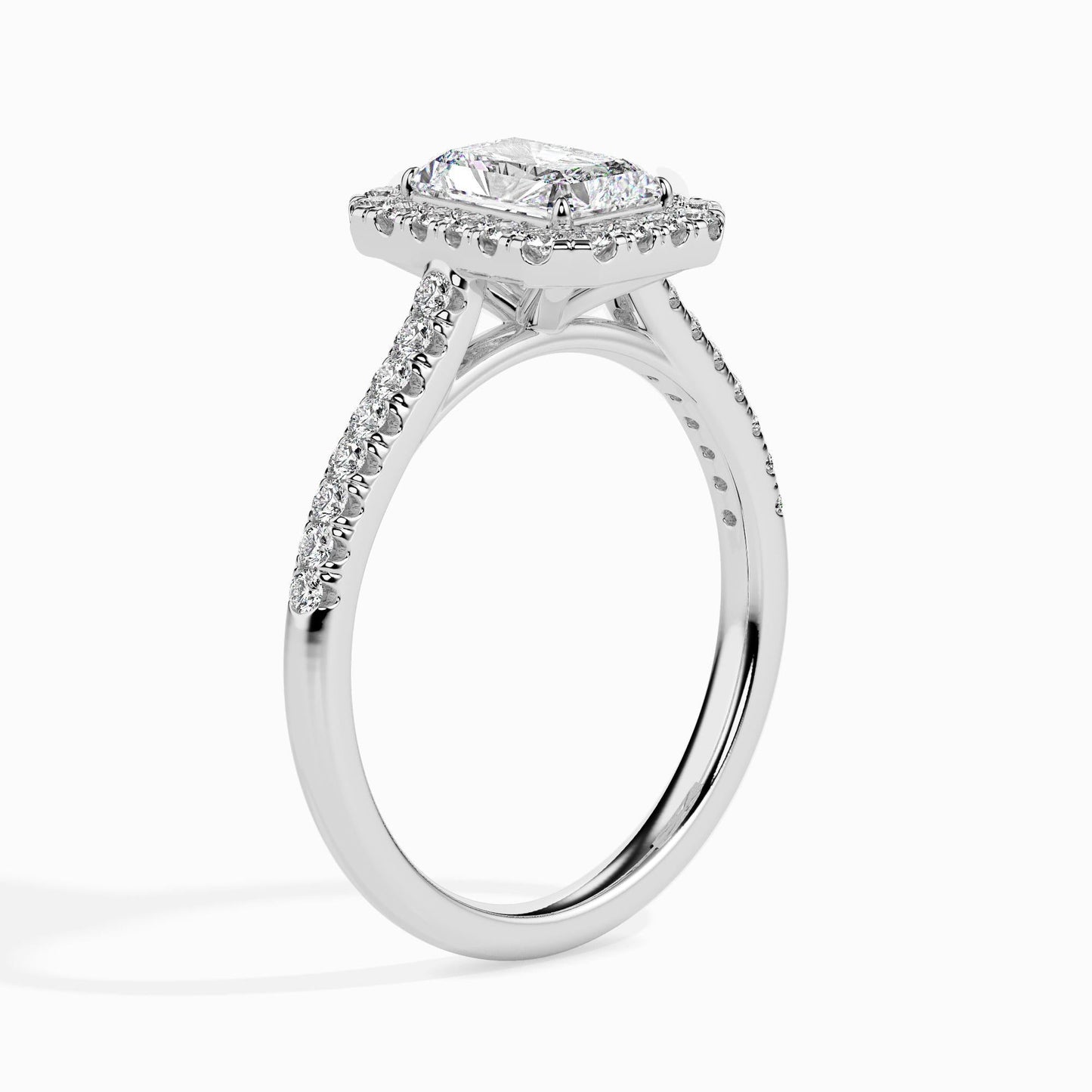 50 Cent Radiant Solitaire Ring with Halo in Diamond Band