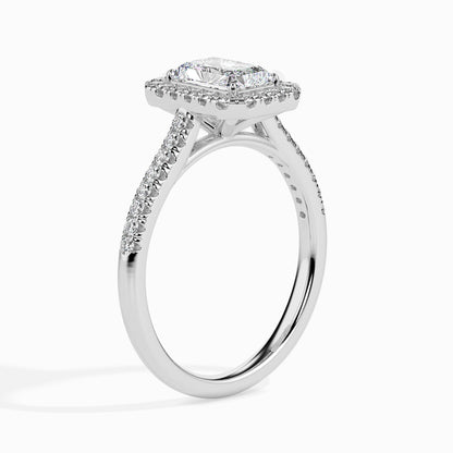50 Cent Radiant Solitaire Ring with Halo in Diamond Band
