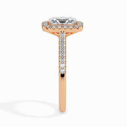 50 Cent Radiant Solitaire Ring with Halo in Diamond Band