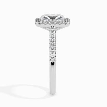 50 Cent Radiant Solitaire Ring with Halo in Diamond Band