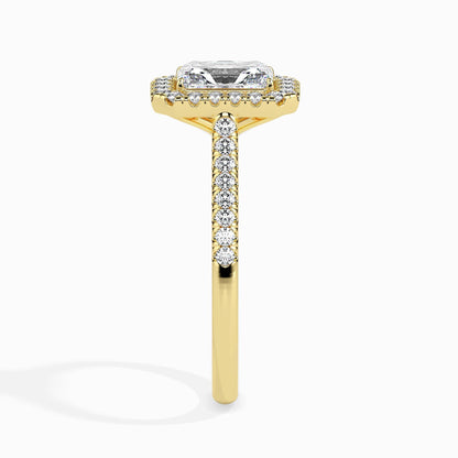 50 Cent Radiant Solitaire Ring with Halo in Diamond Band