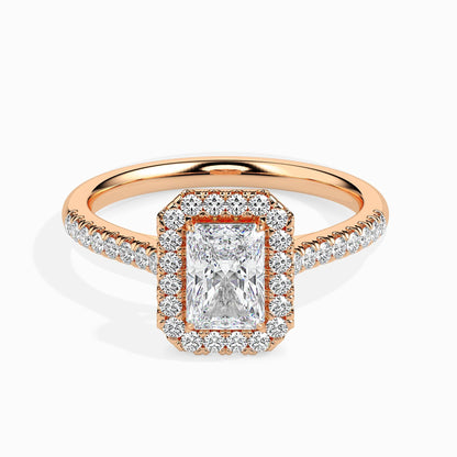 1 Carat Radiant Solitaire Ring with Halo in Diamond Band