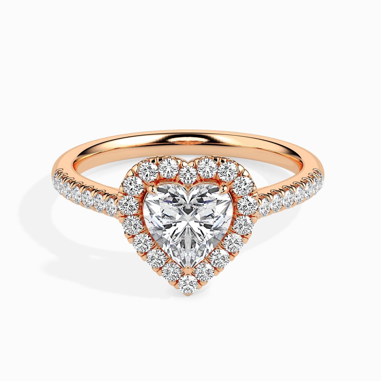 50 Cent Heart Solitaire Ring with Halo in Diamond Band