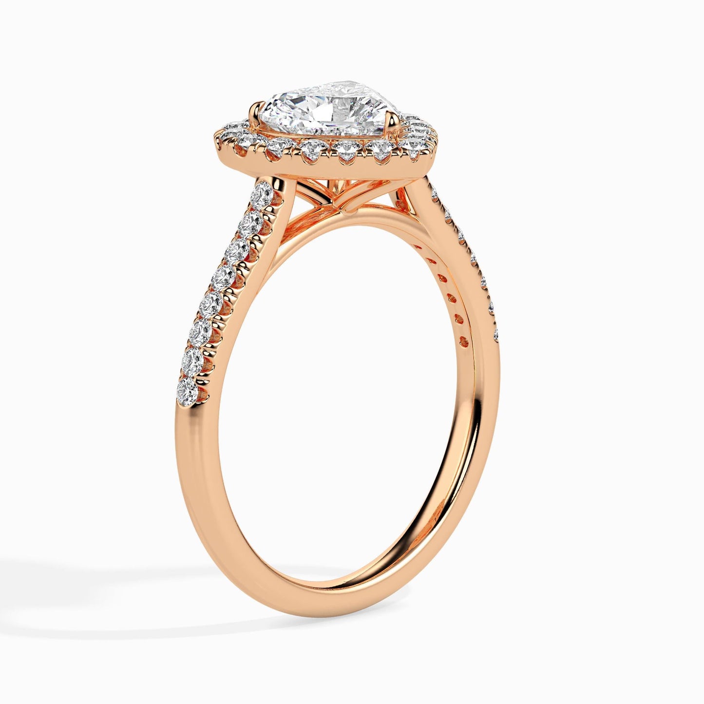 50 Cent Heart Solitaire Ring with Halo in Diamond Band