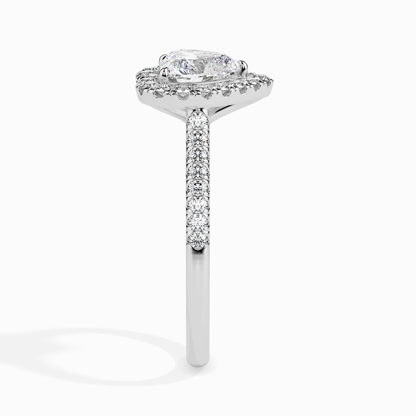 50 Cent Heart Solitaire Ring with Halo in Diamond Band