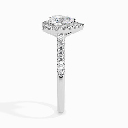 50 Cent Heart Solitaire Ring with Halo in Diamond Band