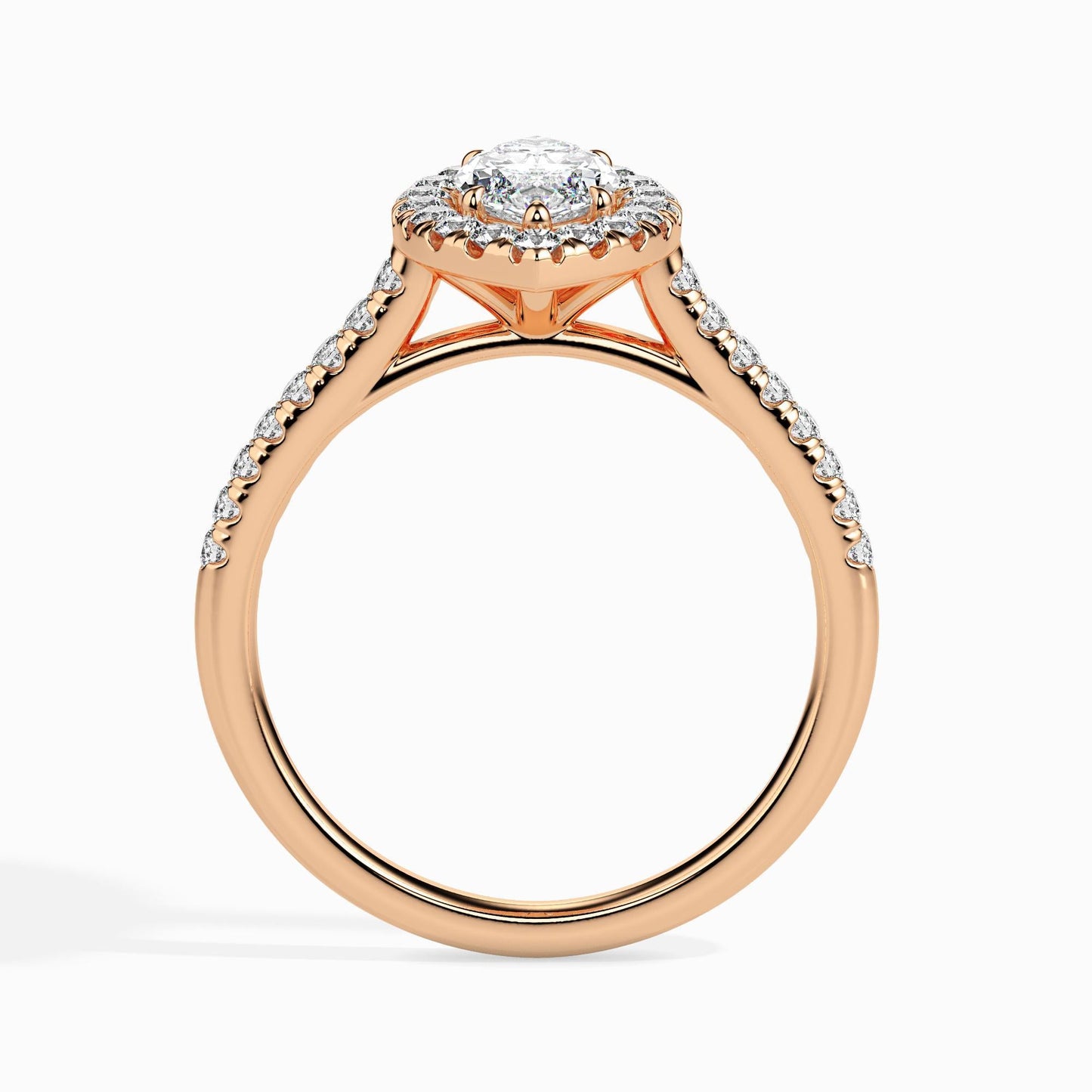 50 Cent Marquise Solitaire Ring with Halo in Diamond Band