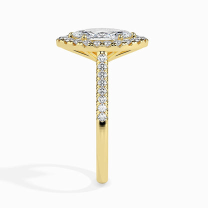 50 Cent Marquise Solitaire Ring with Halo in Diamond Band