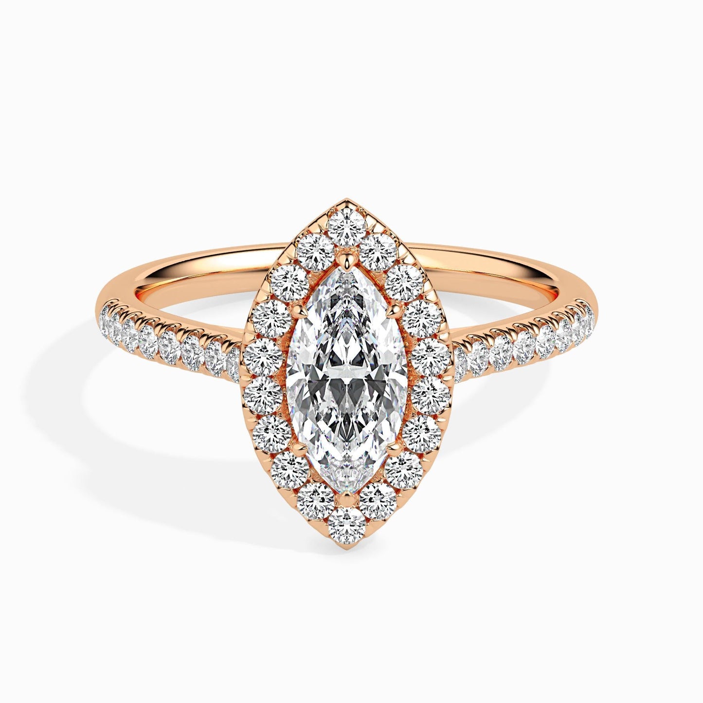 1 Carat Marquise Solitaire Ring with Halo in Diamond Band
