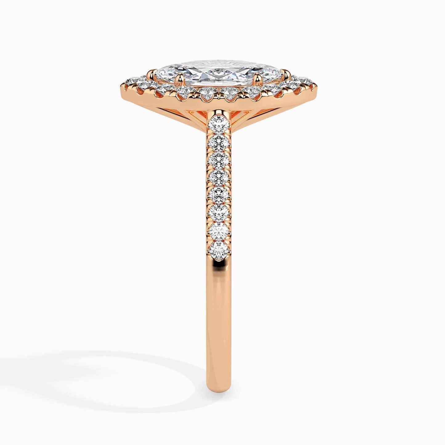 1 Carat Marquise Solitaire Ring with Halo in Diamond Band