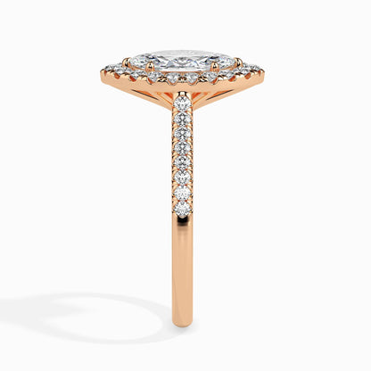 1 Carat Marquise Solitaire Ring with Halo in Diamond Band