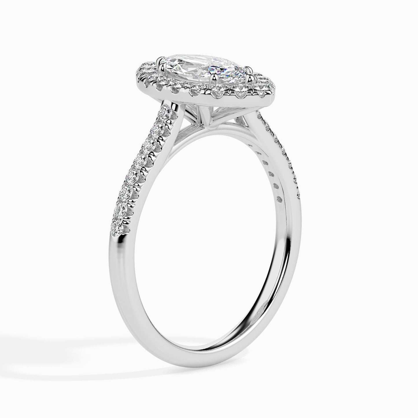 1 Carat Marquise Solitaire Ring with Halo in Diamond Band