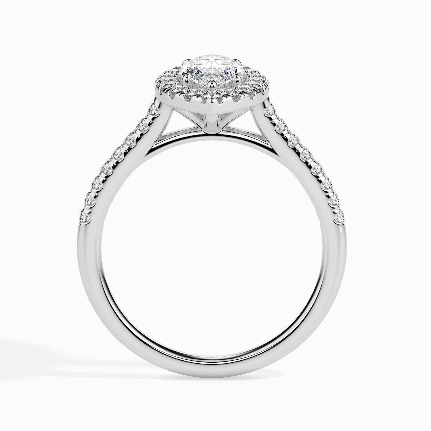1 Carat Marquise Solitaire Ring with Halo in Diamond Band