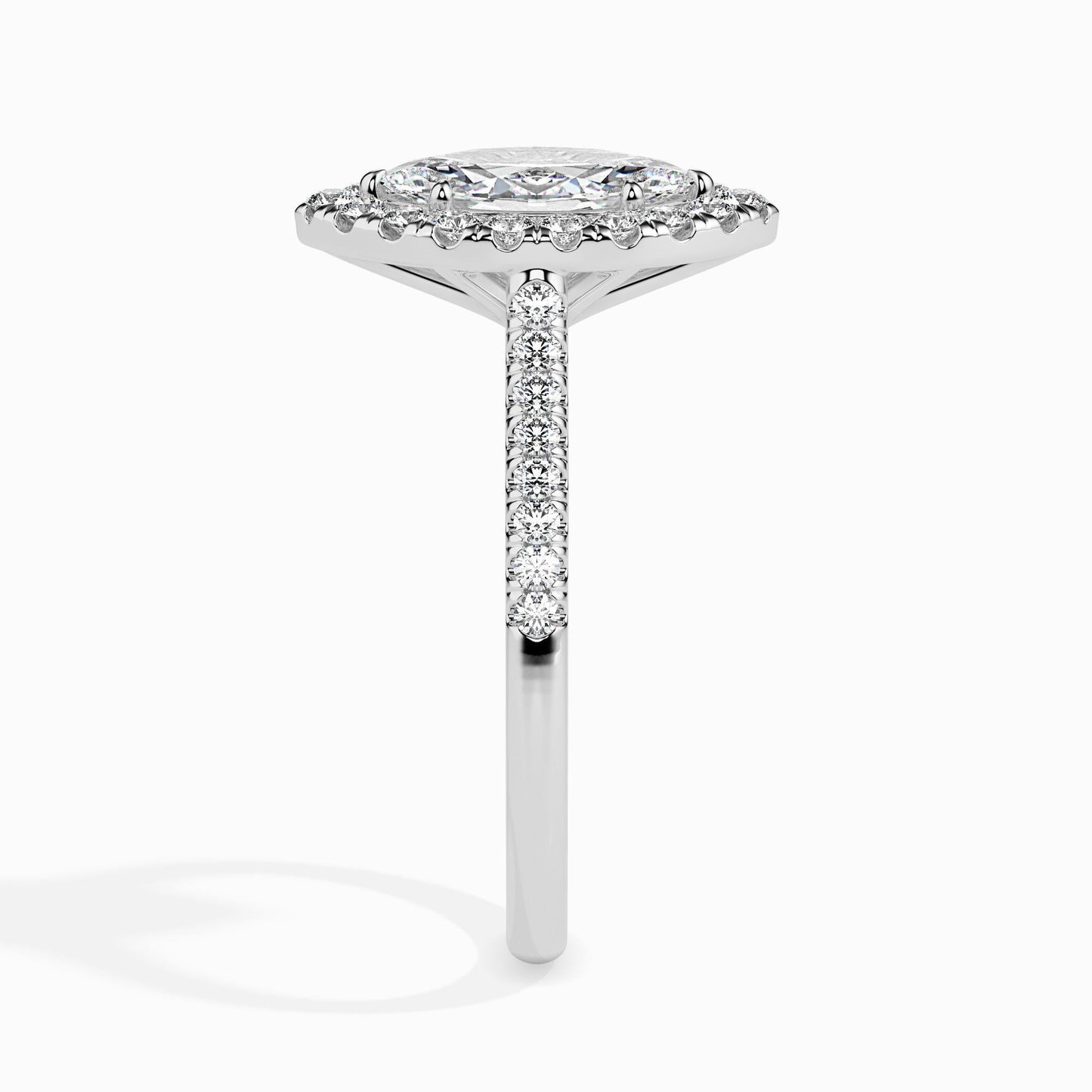 1 Carat Marquise Solitaire Ring with Halo in Diamond Band