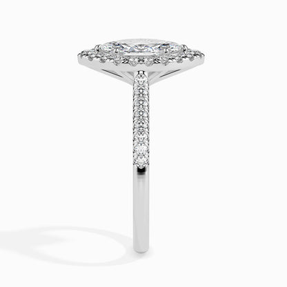 1 Carat Marquise Solitaire Ring with Halo in Diamond Band