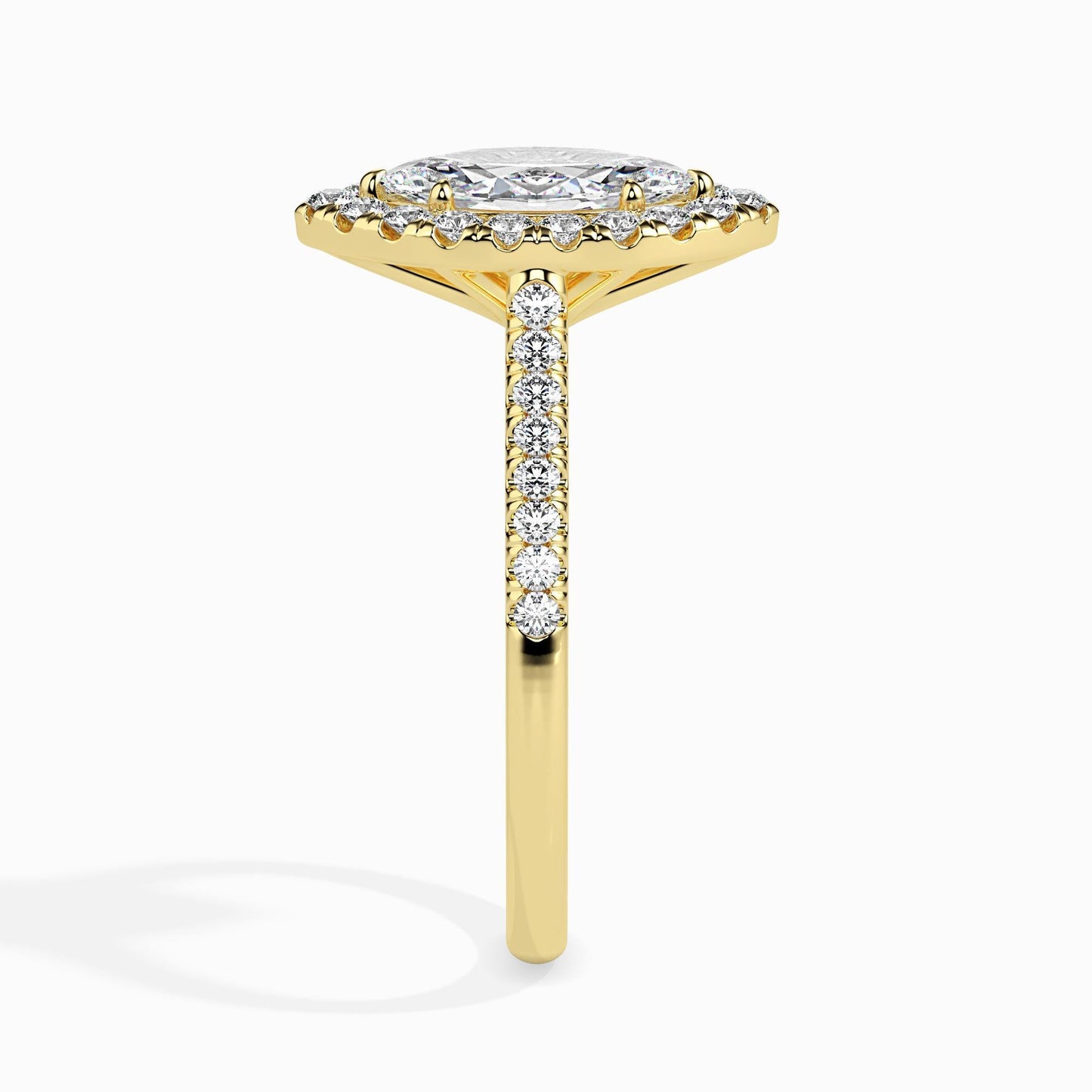 1 Carat Marquise Solitaire Ring with Halo in Diamond Band