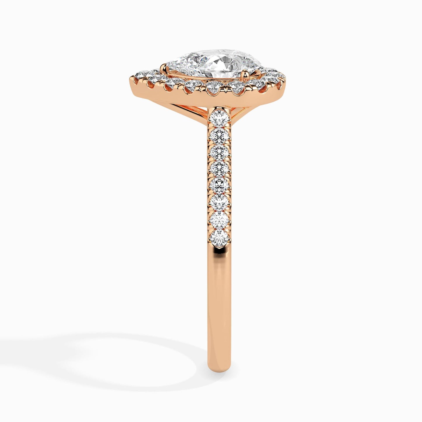 50 Cent Pear Solitaire Ring with Halo in Diamond Band