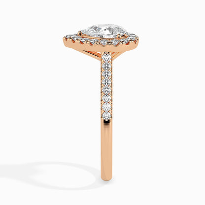 50 Cent Pear Solitaire Ring with Halo in Diamond Band