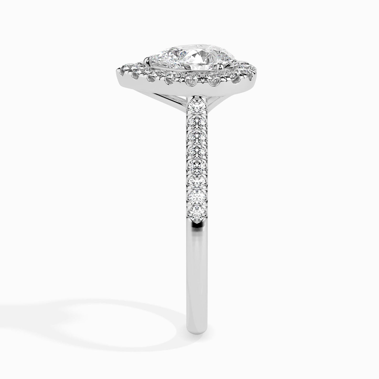 50 Cent Pear Solitaire Ring with Halo in Diamond Band