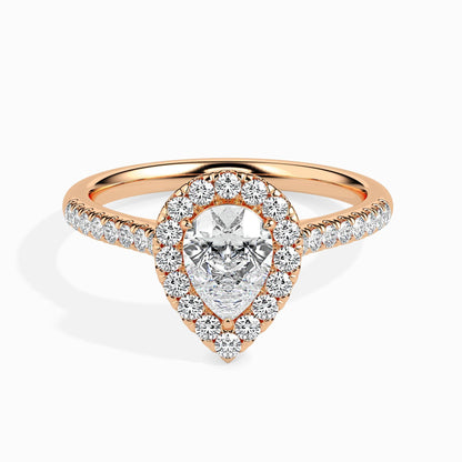 1.5 Carat Pear Solitaire Ring with Halo in Diamond Band