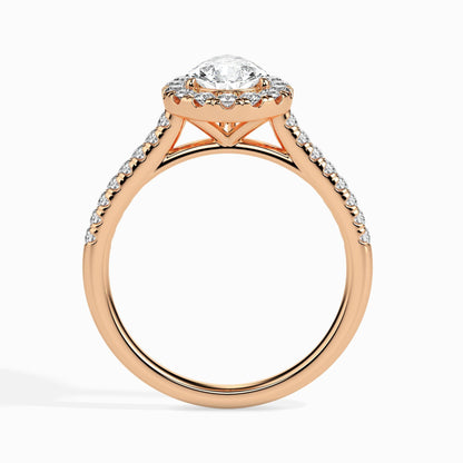 1.5 Carat Pear Solitaire Ring with Halo in Diamond Band