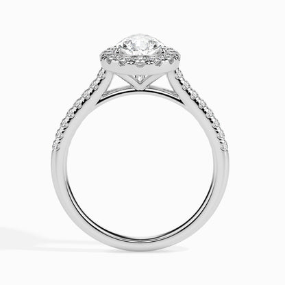 1.5 Carat Pear Solitaire Ring with Halo in Diamond Band